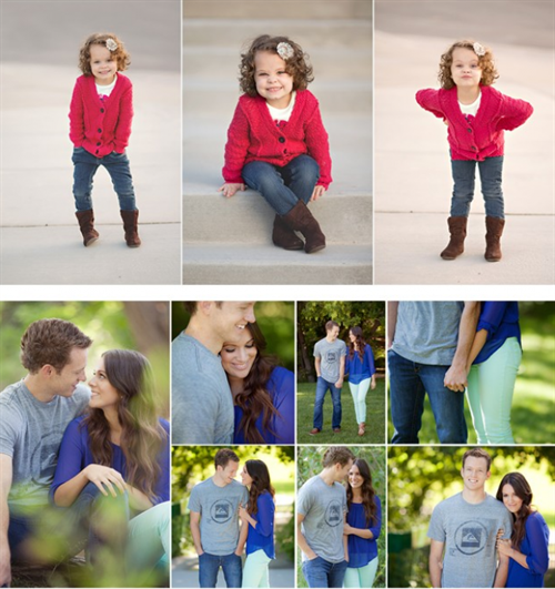 An example of a Lightroom Marketing Template with a little girl in red and a couple holding hands.