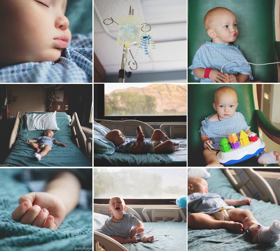 A collage of a young boy at the hospital edited using Pure Essential Edit Photoshop Actions and Lightroom Presets.