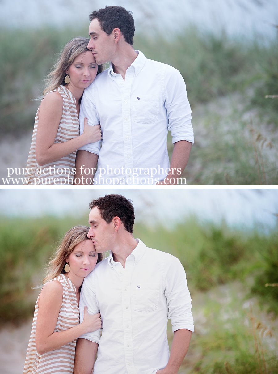 A couple cuddling on a beach edited using Pure Essential Edit Photoshop Actions.
