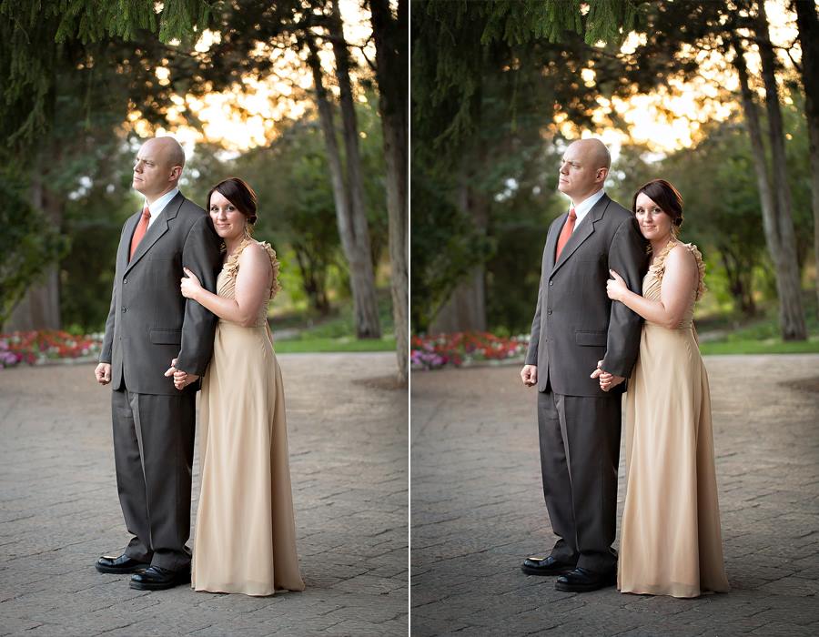 An image of a couple standing on a cobblestone path edited using Pure Essential Edit Photoshop Actions and Lightroom Presets.