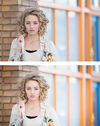 An image of a young woman in an urban setting edited using Pure Lightroom presets Set 1