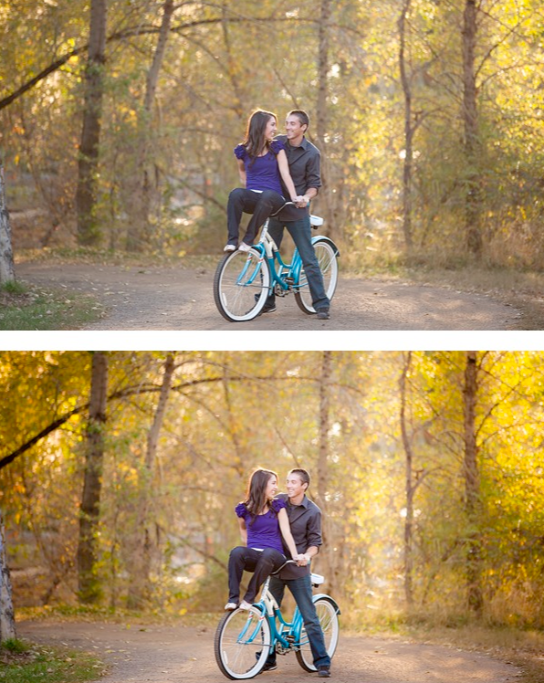 An image of a couple riding on a bicycle on a dirt road edited using Pure Lightroom Presets Set 2.