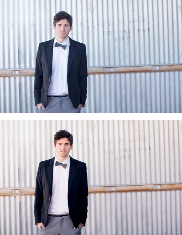 A groom standing along a metal wall edited using Pure Lightroom Presets 2.