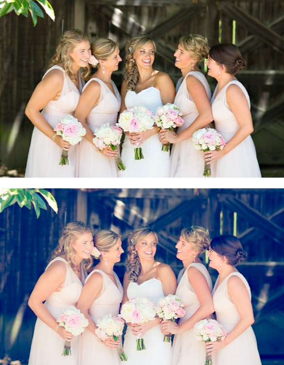 An image of a bride and her bridesmaids holding bouquets edited using Pure Lightroom Presets Set 2