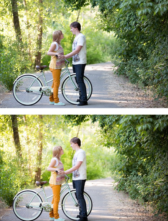 An image of a couple with a bicycle edited using Pure Lightroom Presets Set 1.