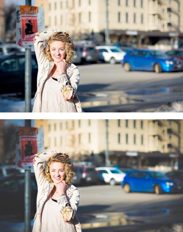 An image of a young woman in an urban setting edited using Pure Lightroom presets set 1.