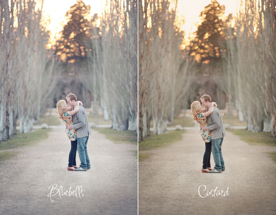 A Vintage toned image of a couple in a dreamy location edited using Purely Vintage Photoshop Actions specifically Bluebells and Custard.