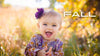 An image of a baby in a bright fall background with the Fall into Fall Presets title in white.