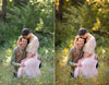 An image of a couple sitting in tall grass edited using Pure Fall into Fall Photoshop Actions and Lightroom Presets.  A very gentle edit.