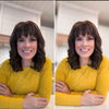 A before and after showing the effects of the Pure Clean Lightroom Mobile Presets.  A selfie of a woman.