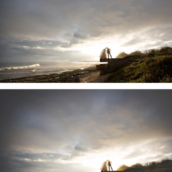 An image of a bride and groom standing on a beach in Hawaii edited using Pure Lightroom Presets Set 1.
