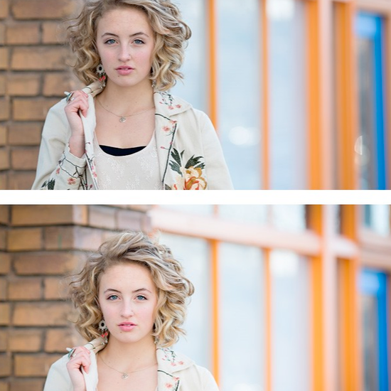 An image of a young woman in an urban setting edited using Pure Lightroom presets Set 1 