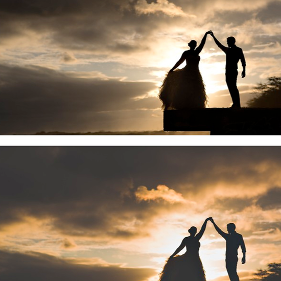 An image of a bride and groom in silhouette edited using Pure Lightroom Presets set 2.