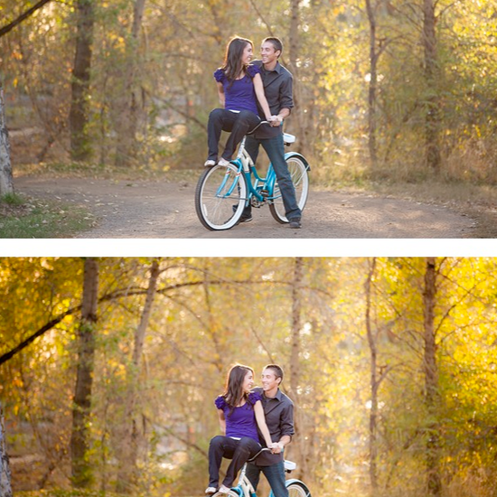 An image of a couple riding on a bicycle on a dirt road edited using Pure Lightroom Presets Set 2.