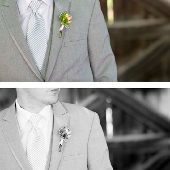 An image of a groom's boutonniere edited in color and black and white using Pure Lightroom Presets Set 2