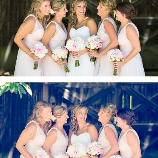 An image of a bride and her bridesmaids holding bouquets edited using Pure Lightroom Presets Set 2