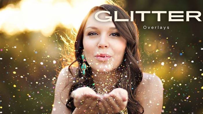 An image of a young woman blowing glitter demonstrating the Pure Photoshop Glitter Overlays and Actions.