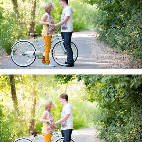 An image of a couple with a bicycle edited using Pure Lightroom Presets Set 1.