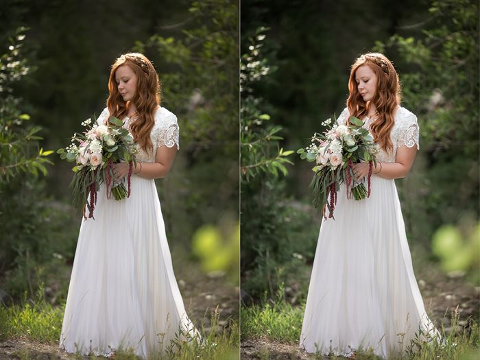 A photo of a bride with a soft and airy Lightroom or Photoshop edit that adds contrast and pop to the image.